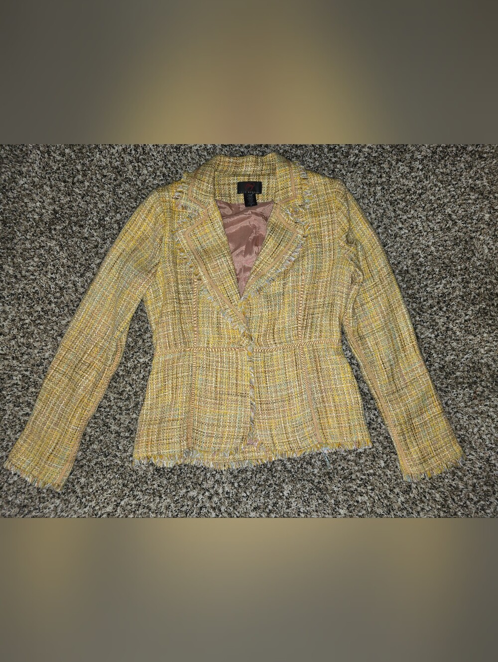 True Meaning Yellow Tweed Frayed Edge Blazer